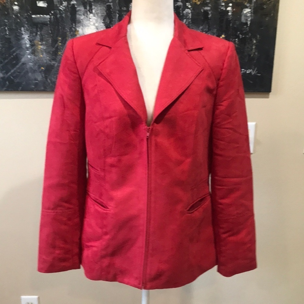 Nygard Red Zipper Front Soft Faux Suede Jacket w/Front Pockets and Wide Lapel-12